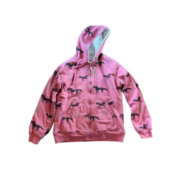 Vintage CE Schmidt WorkWear Fit for Her Med Pink Horse Print Sherpa Lined Jacket - Picture 1 of 7